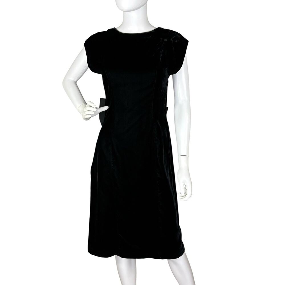 Vintage 80s Patty O’Neil Velvet Midi Tea Dress Formal Prom Bow Black Size 4